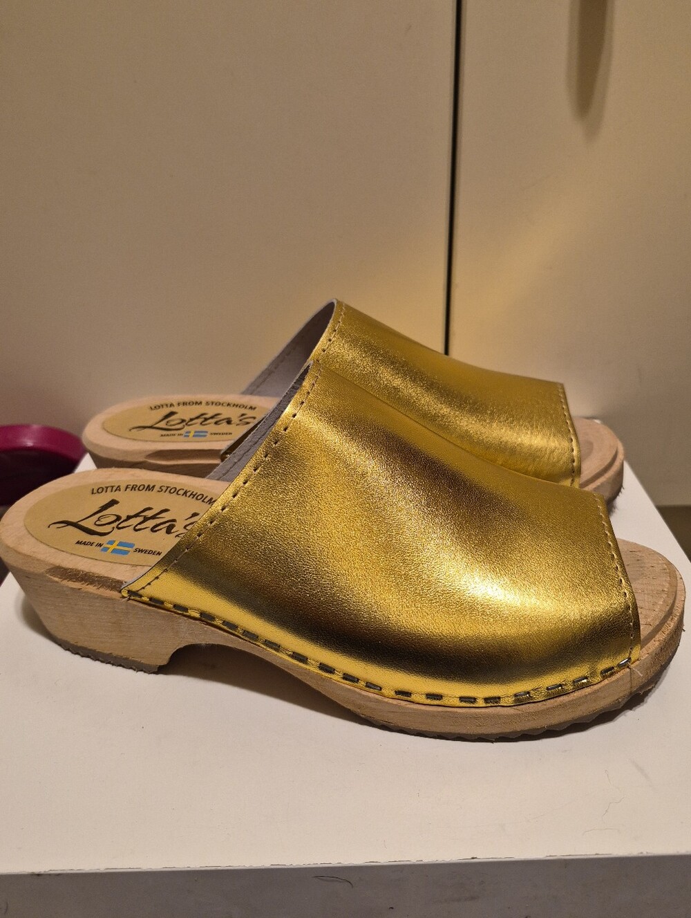 NEW Lotta’s Stockholm “Berit” Metallic Gold Leather Clog Mules Sz.39=8.5/9 $209